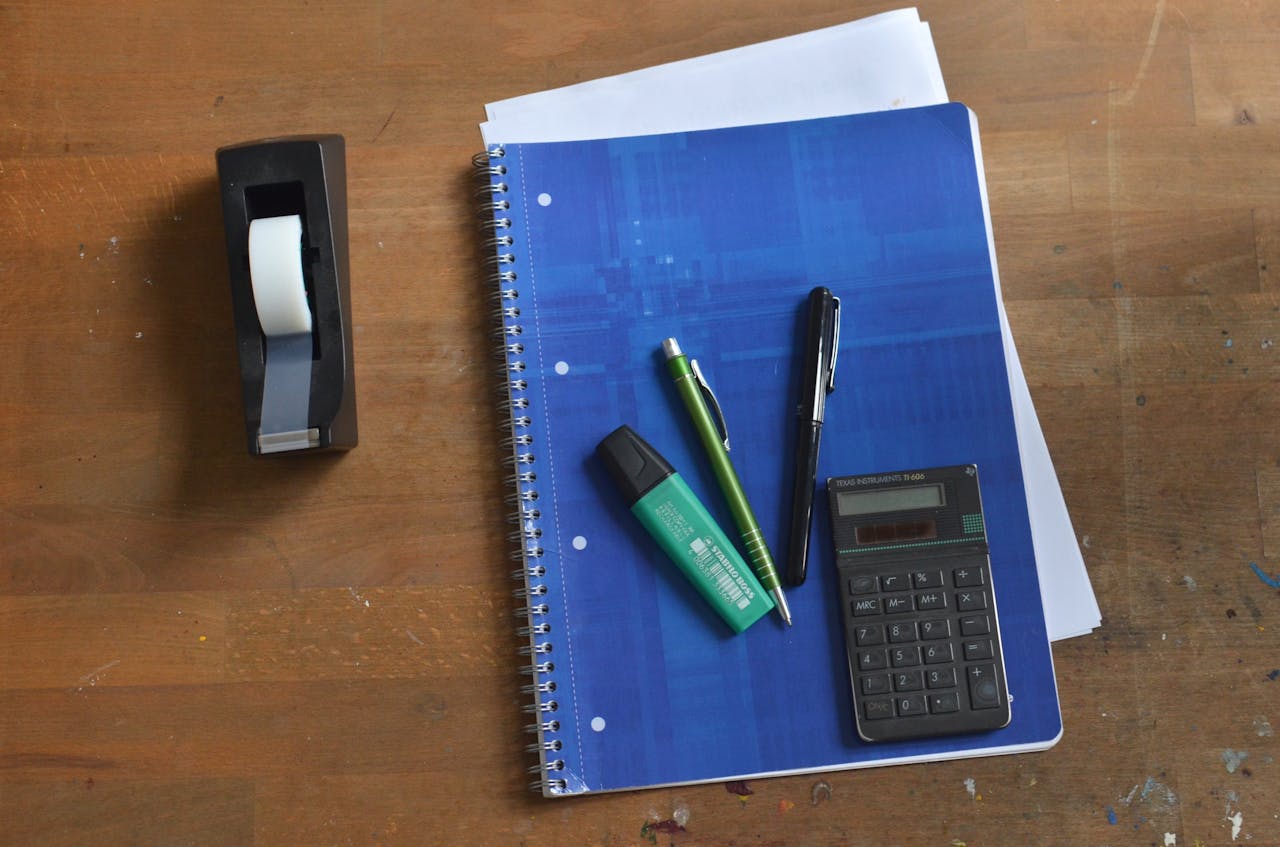 Office tools on wooden table